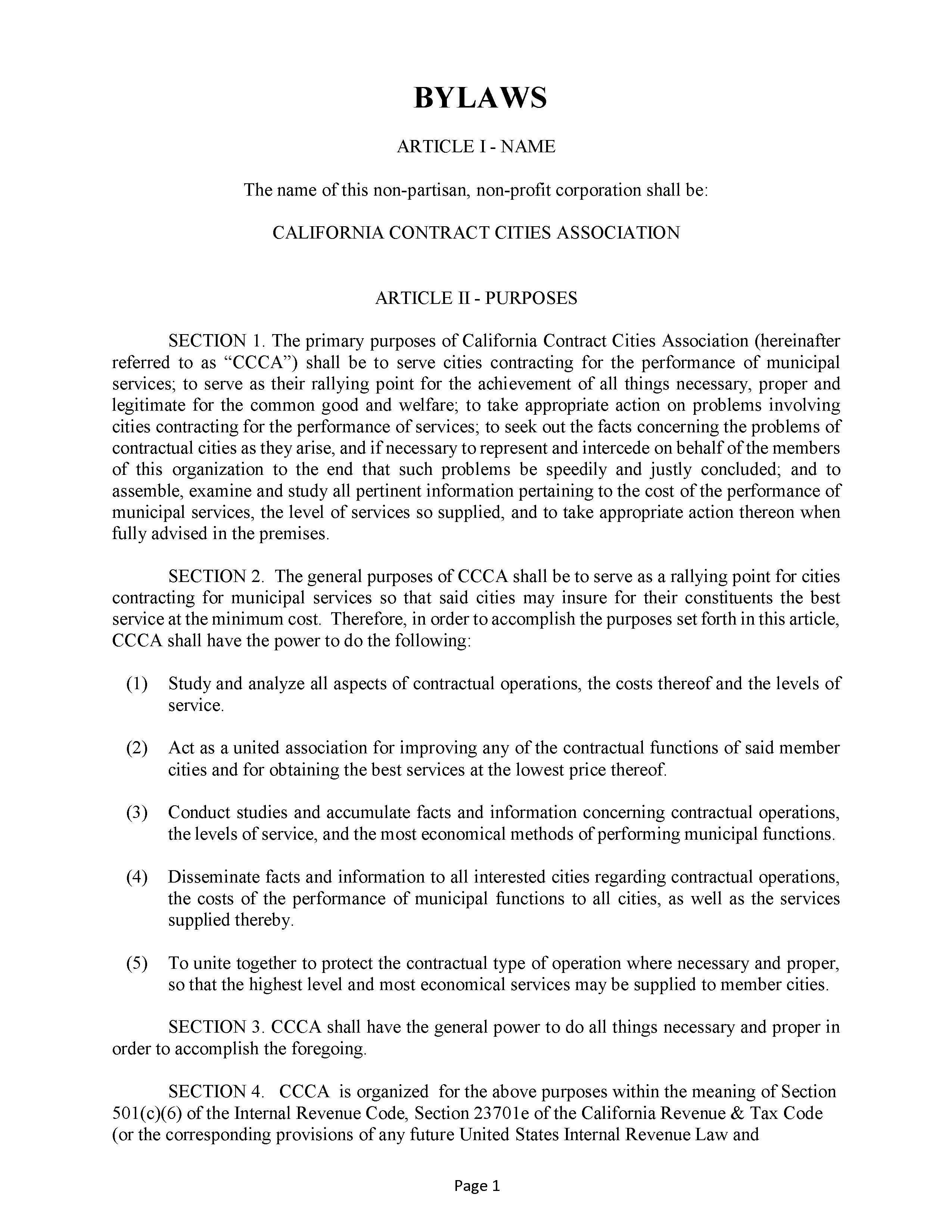 Bylaws California Contract Cities Association